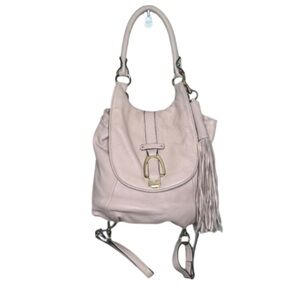Pale Pink Leather Shoulder Bag with Tassel and Buckle Detail